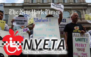 City Council members, taxi drivers, union workers in a rally against the ride-hailing service Uber outside City Hall in July. Credit Hiroko Masuike/The New York Times